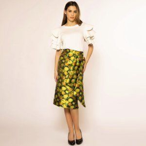 Gracia Brocade Tulip Pencil Skirt Yellow NWT S